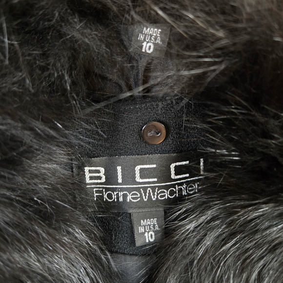 80s Vintage Black Removable Fur Trim Wool Mob Wife Made in USA Jacket Size 10 - Picture 4 of 8